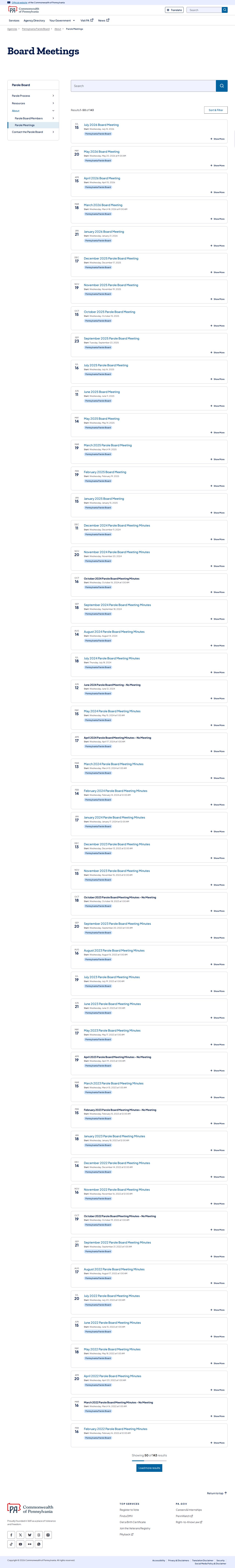 Montour County state parole meeting record page